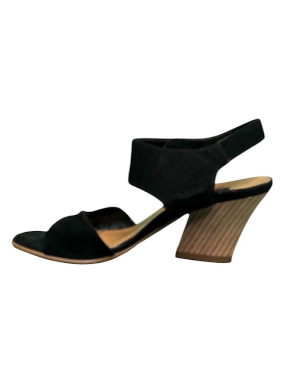 Paul Green Woman’s Black Suede Leather Wood Heel Hollis Ankle Strap Sandals Sz 7
